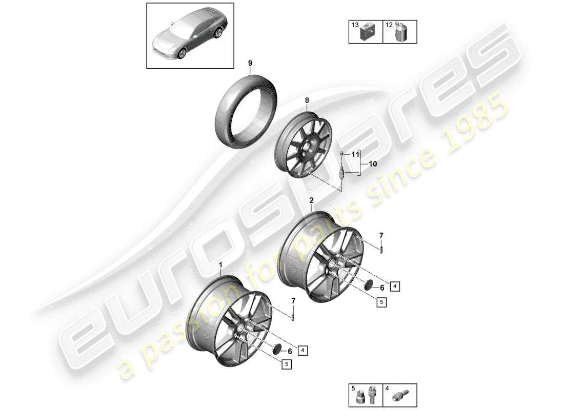 porsche panamera 971 (2019) alloy wheel part diagram