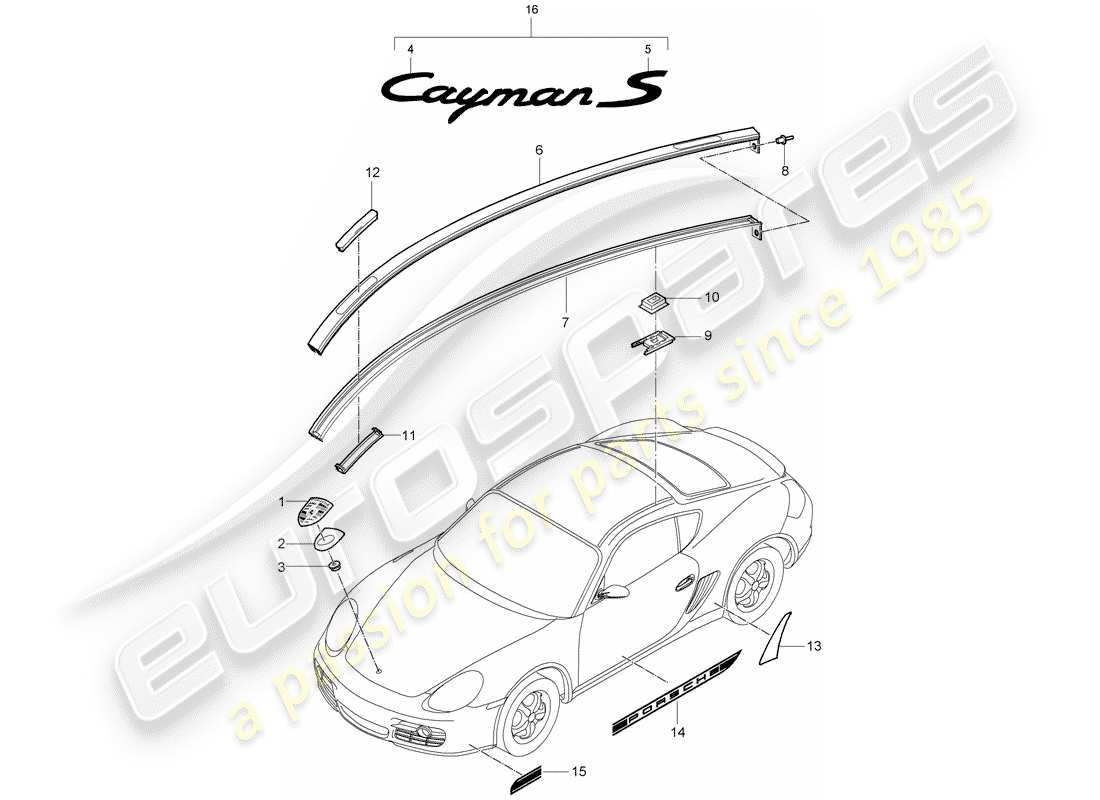 porsche cayman 987 (2012) nameplates parts diagram