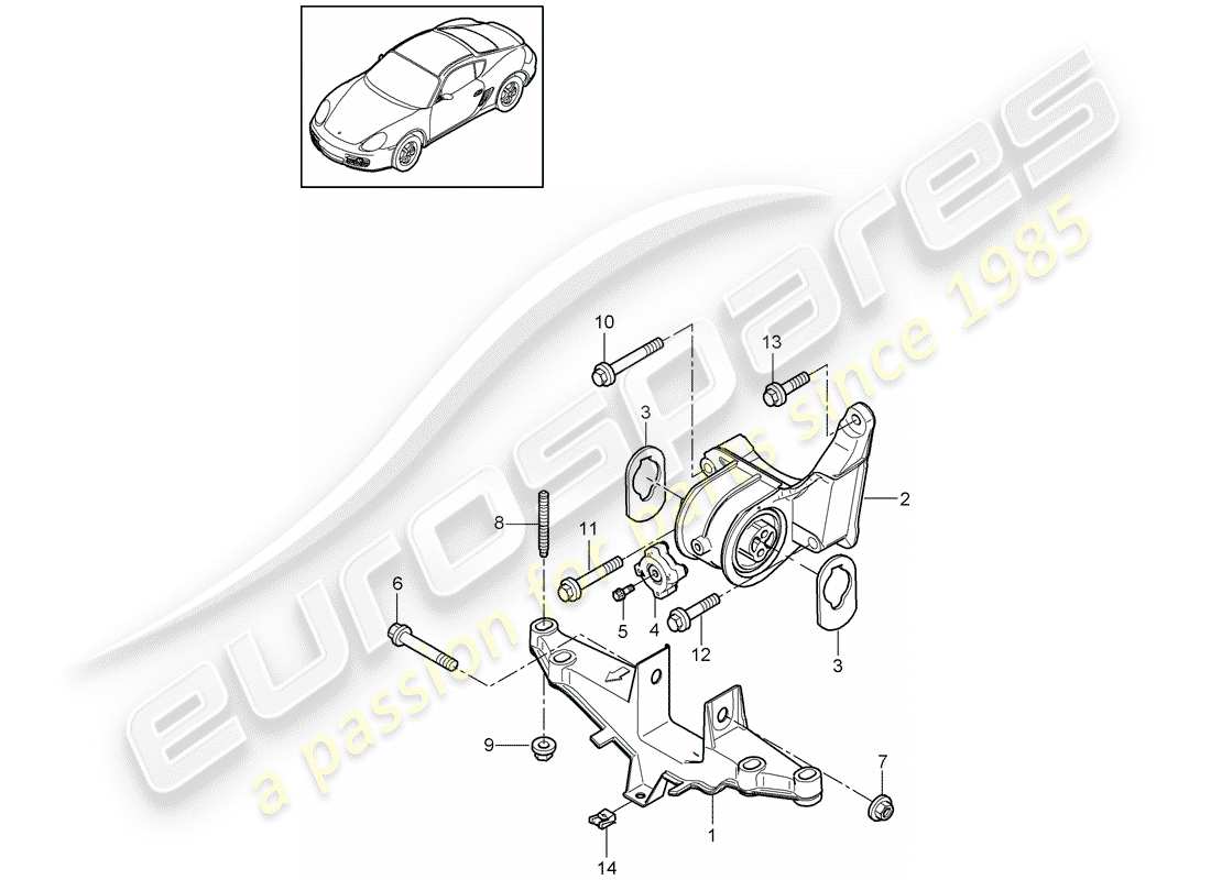 porsche cayman 987 (2012) engine suspension part diagram