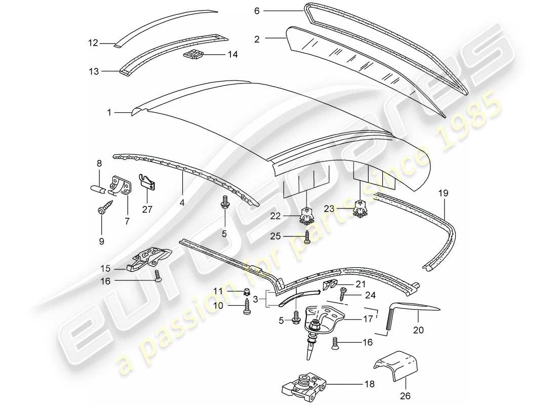 porsche 997 (2005) hardtop part diagram