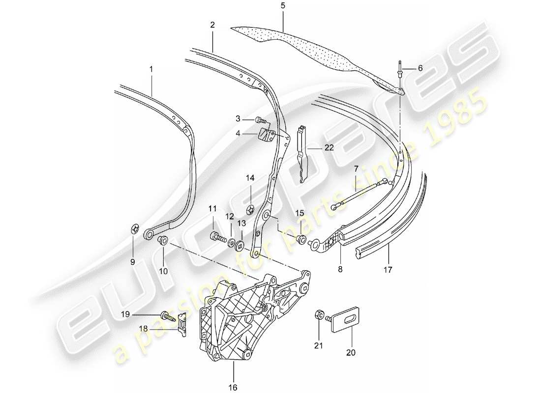 porsche 996 (2004) top frame - single parts parts diagram