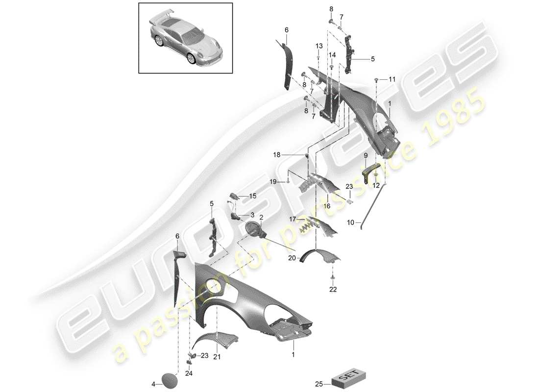 porsche 991 t/gt2rs fender part diagram