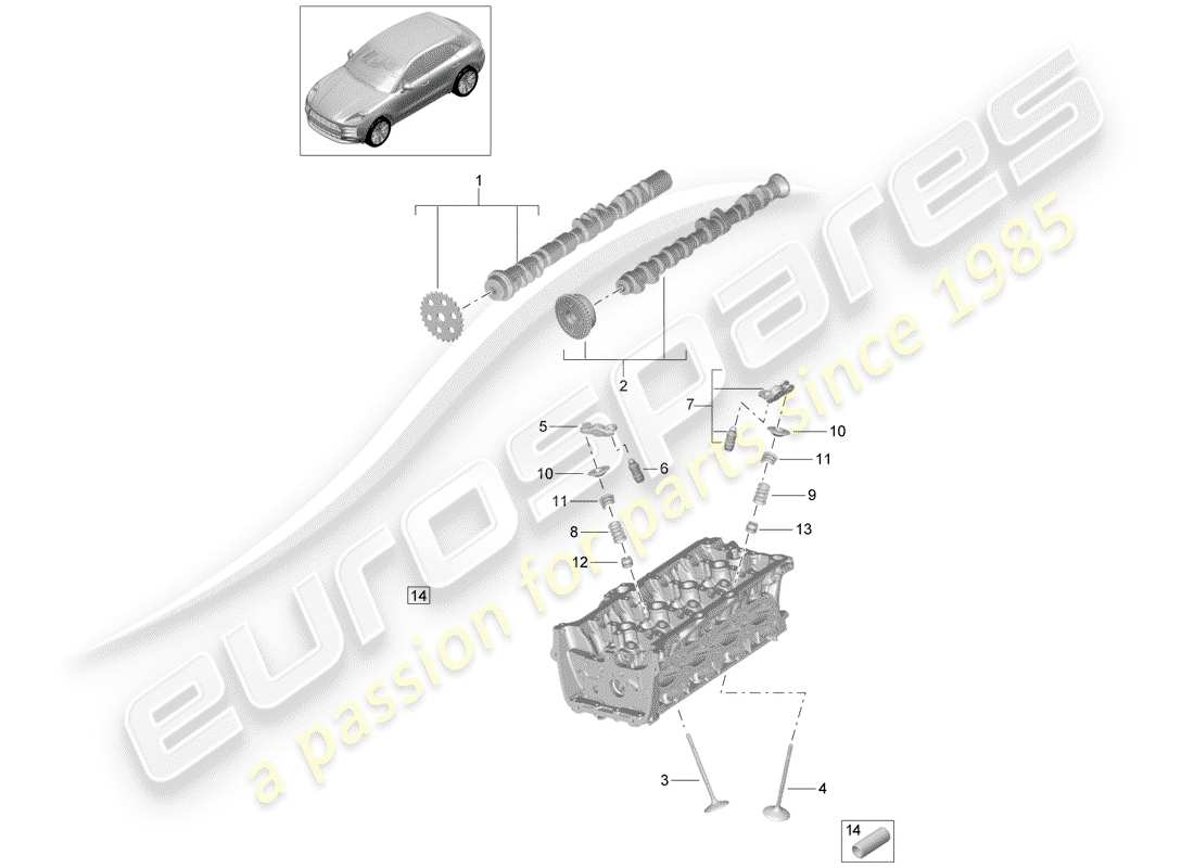 porsche macan (2020) camshaft, valves part diagram