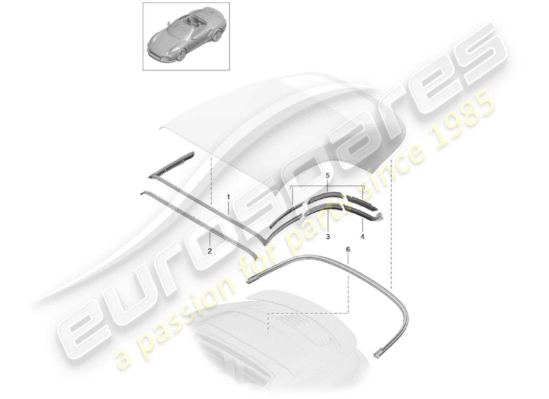 porsche 991 t/gt2rs convertible top part diagram