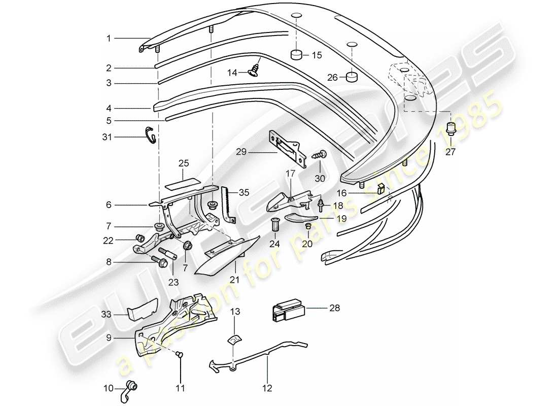 porsche 997 (2005) top stowage box part diagram