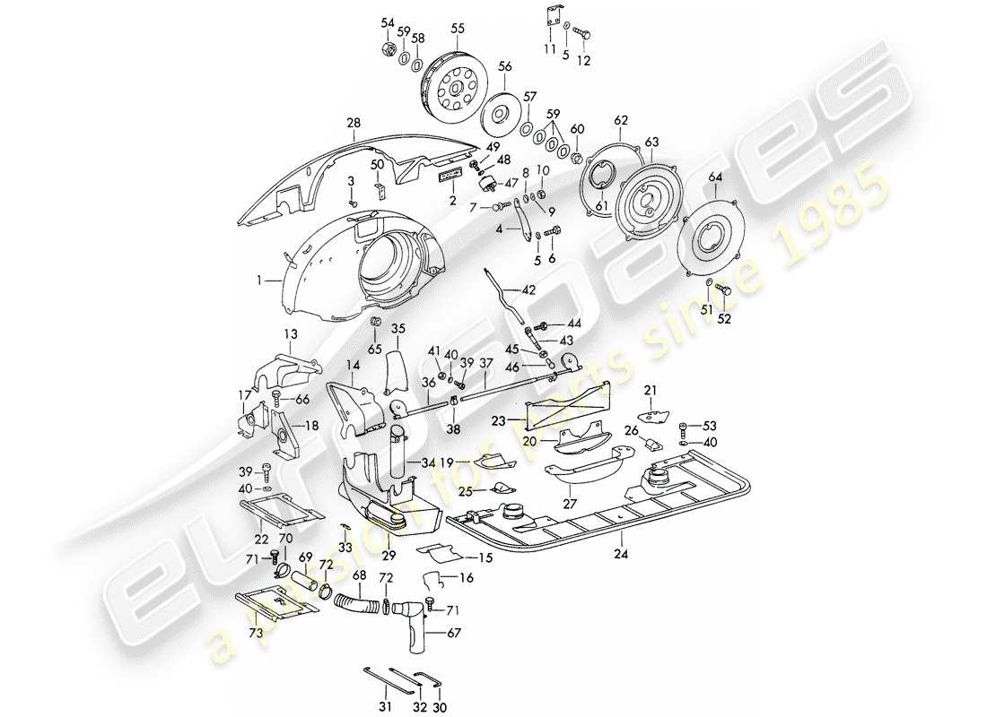 porsche 911/912 (1966) air cooling - air duct - and - engine cover - not for: - (s)(d) parts diagram
