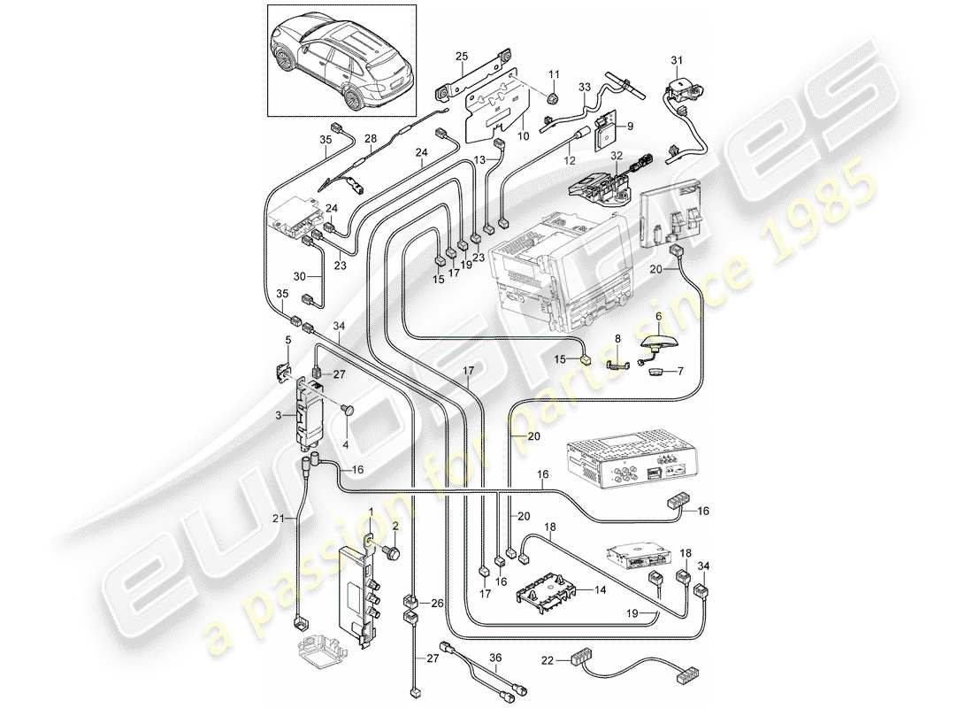 porsche cayenne e2 (2012) antenna booster part diagram