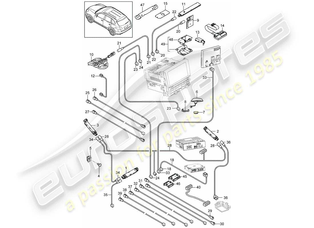 porsche cayenne e2 (2012) antenna booster part diagram