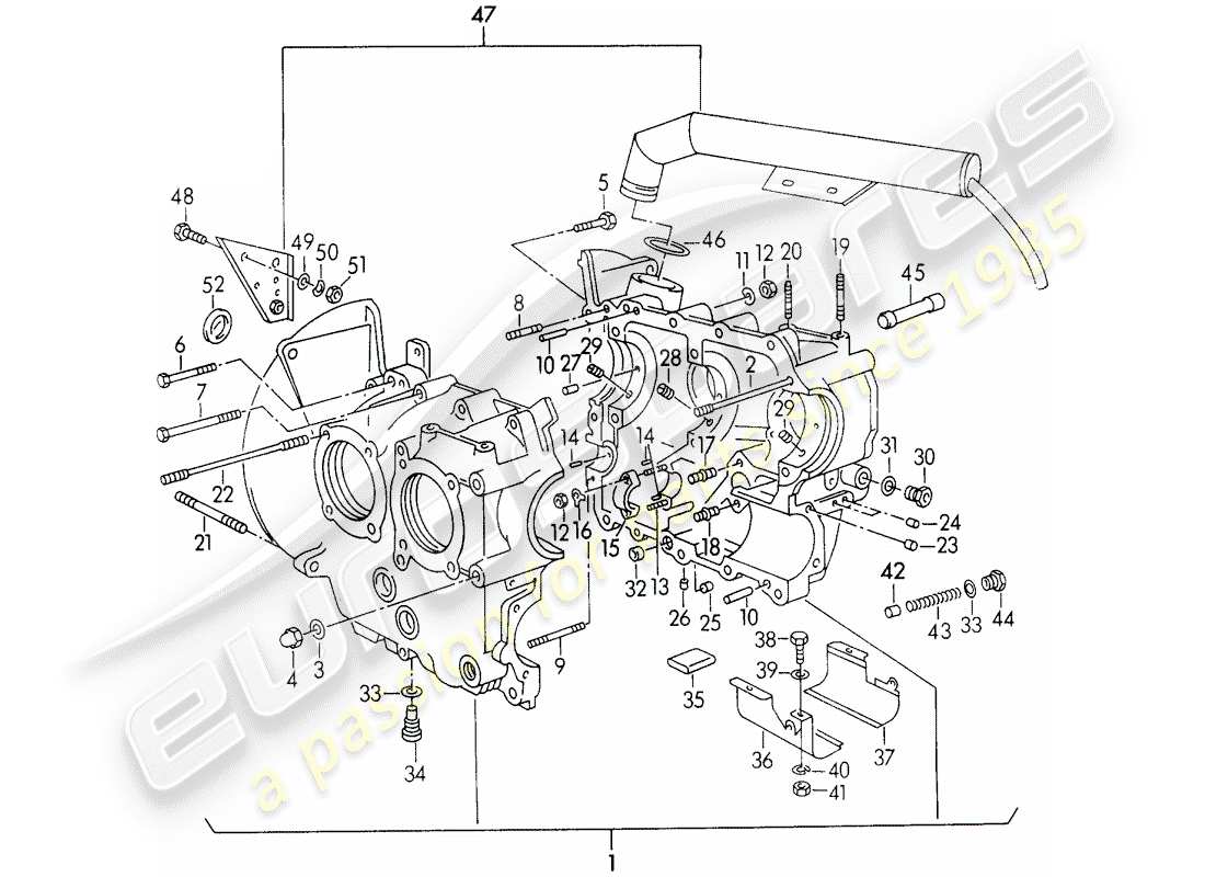 porsche 1950 (356/356a) crankcase parts diagram