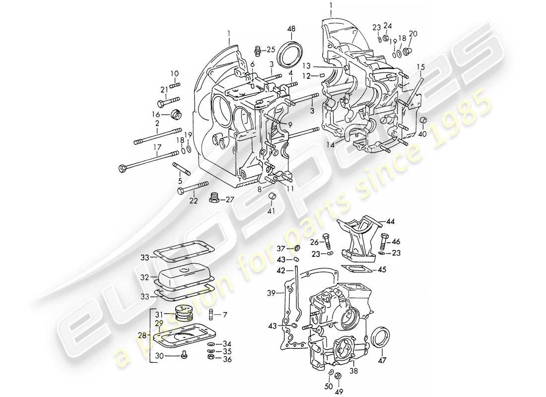 porsche 911/912 (1968) crankcase - repair set for maintenance - gasket set - see illustration: parts diagram