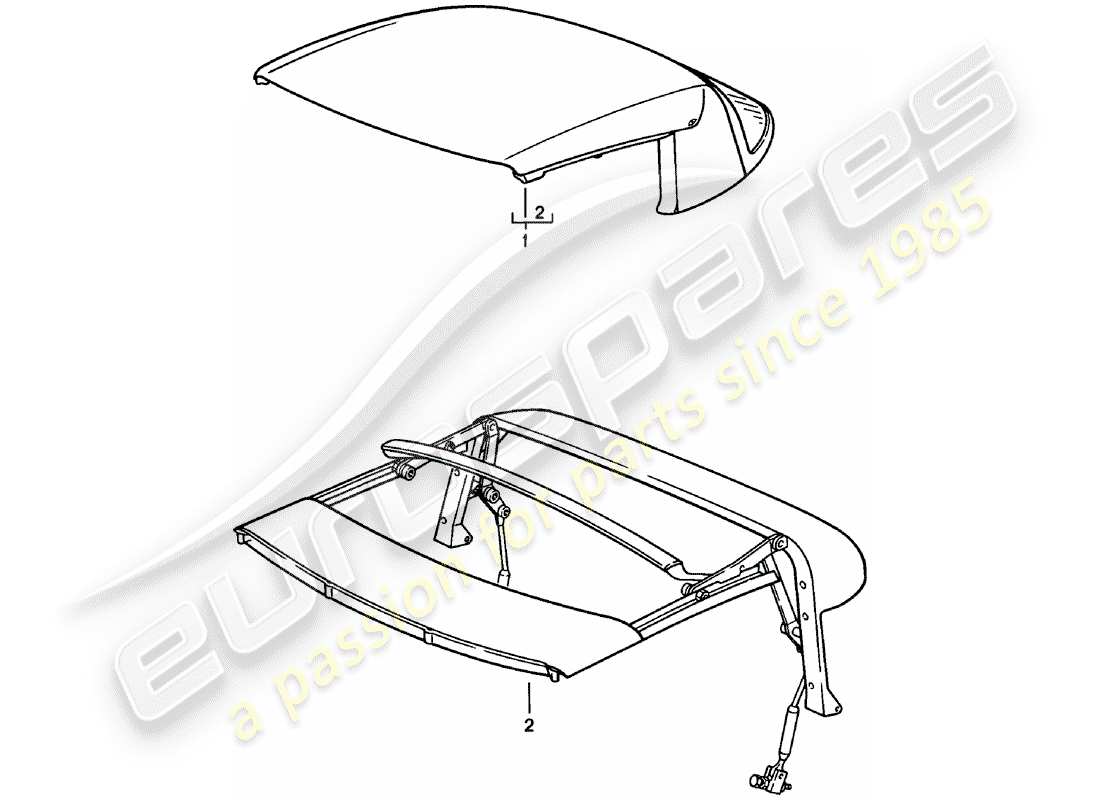 porsche 911 (1978) convertible top - top frame - manually part diagram