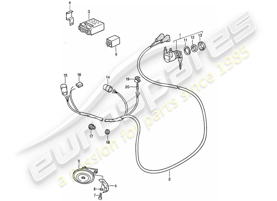 porsche 911 (1989) alarm system part diagram