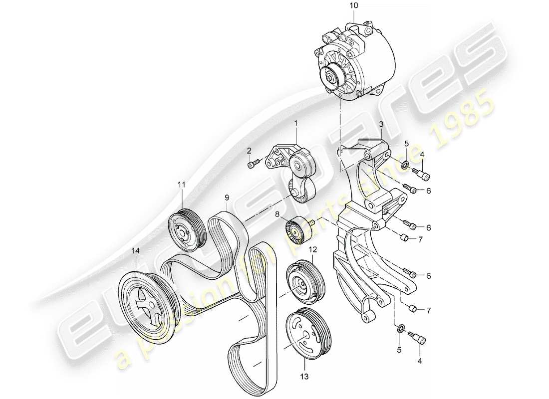 porsche cayenne (2005) belt tensioning damper part diagram