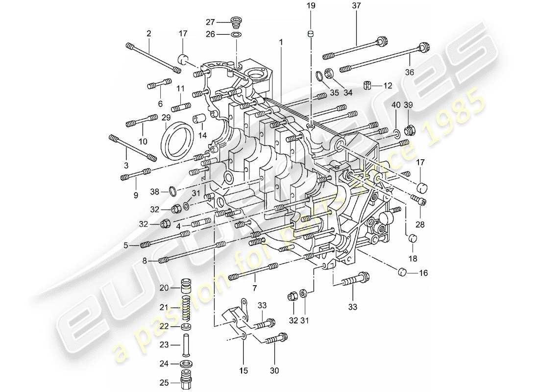 porsche 996 t/gt2 (2005) crankcase parts diagram