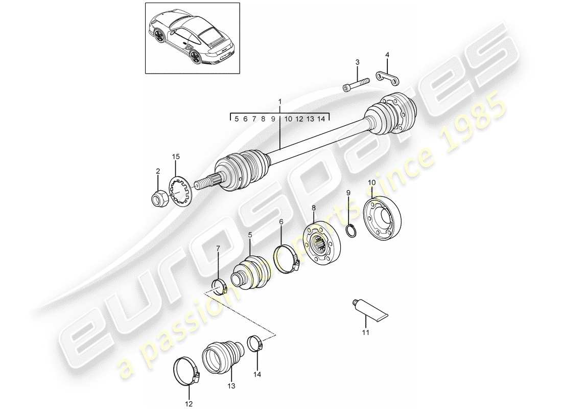 porsche 911 t/gt2rs (2011) drive shaft parts diagram