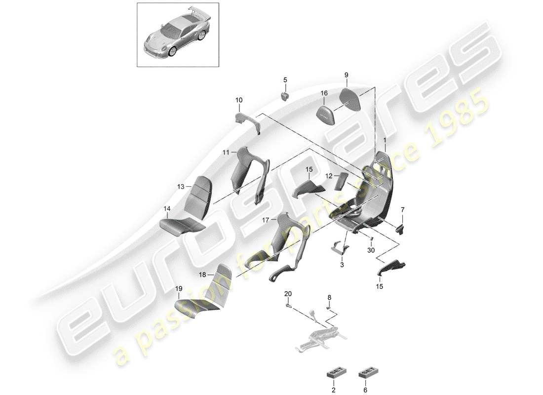 porsche 991 turbo (2014) seat parts diagram