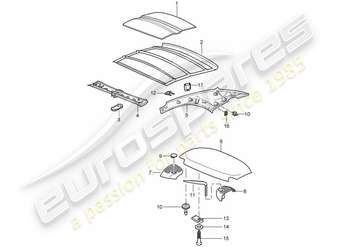 porsche 997 (2005) hardtop part diagram