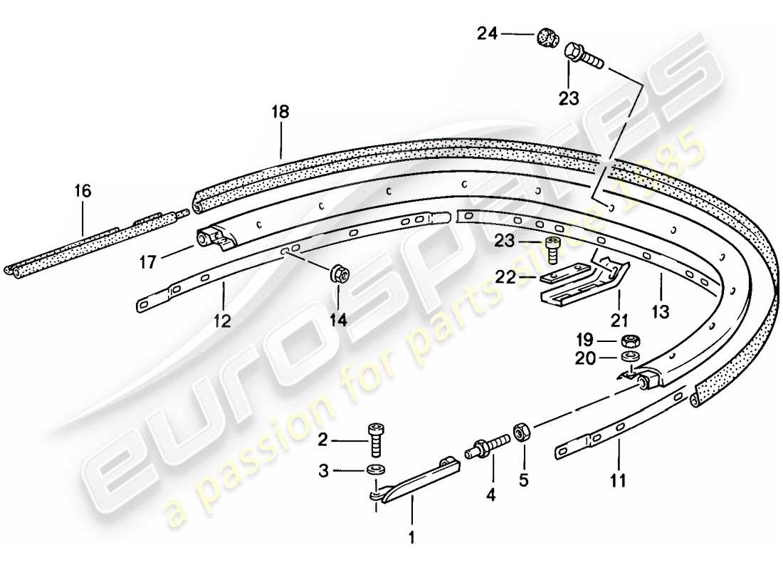 porsche 911 (1987) convertible top - bracket - single parts part diagram
