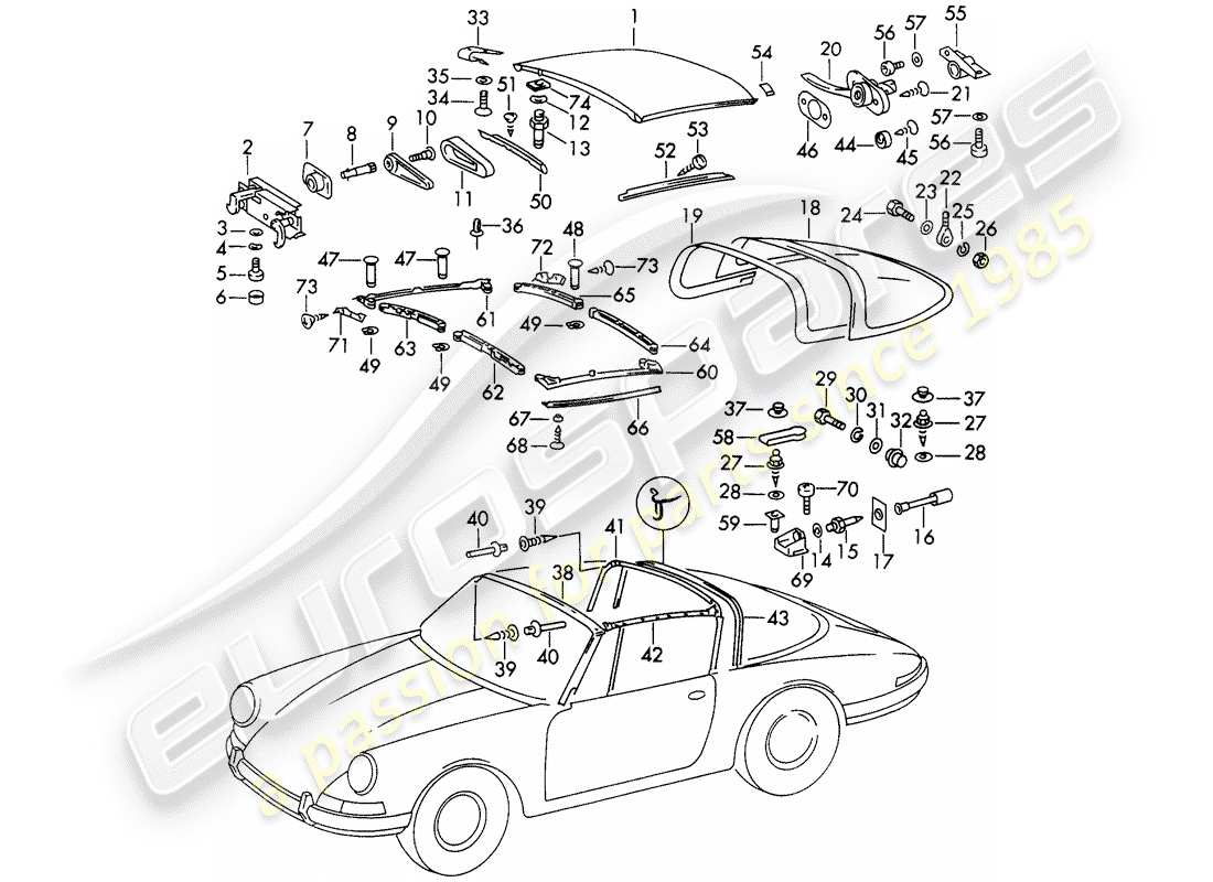 porsche 911/912 (1967) roof part diagram