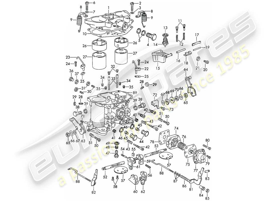 porsche 911/912 (1968) single parts - for - carburetor - solex-40 pii-4 - with: - throttle shaft - divided parts diagram