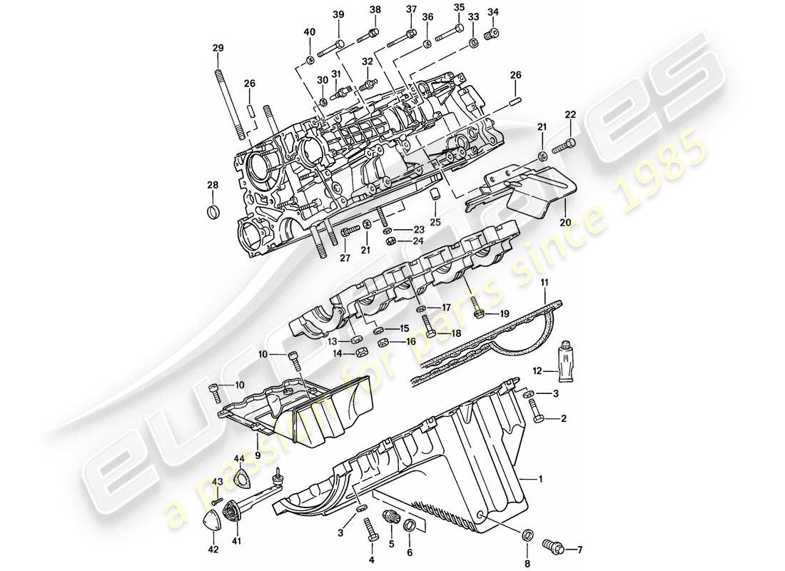 porsche 924s (1988) crankcase - fasteners part diagram