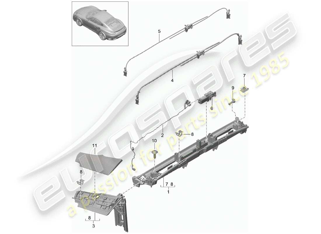 porsche 991 turbo (2014) flap parts diagram