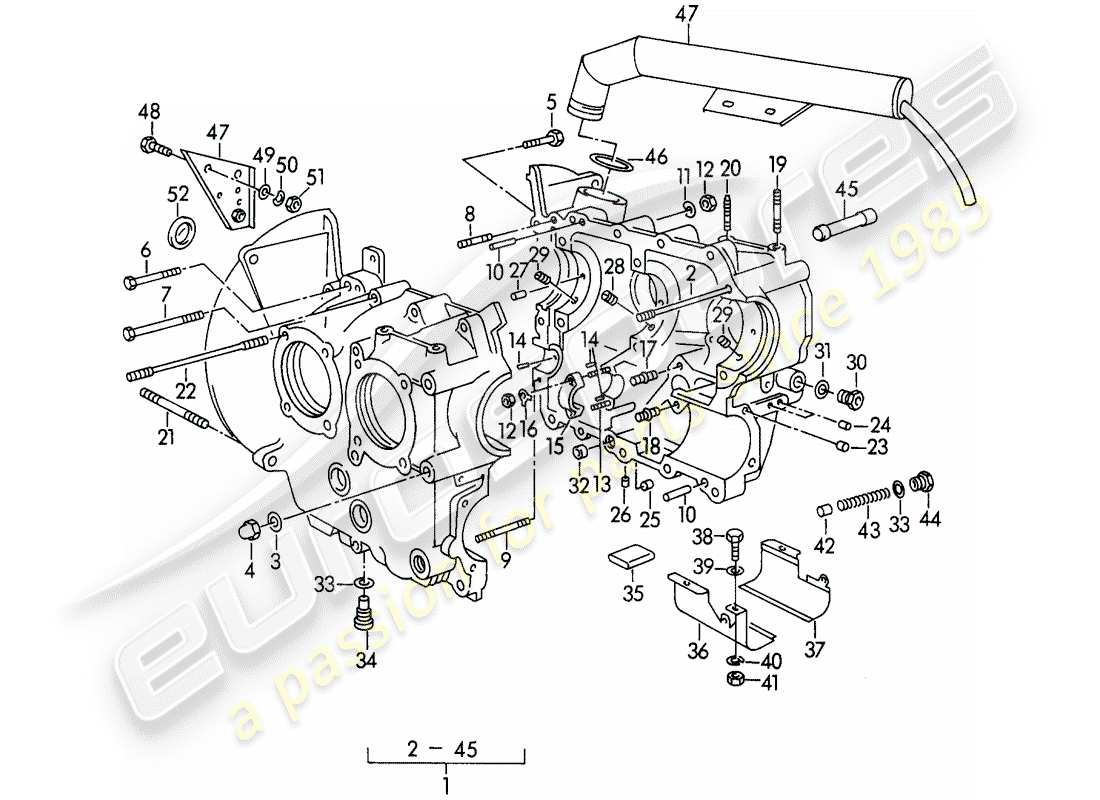 porsche 356/356a (1958) crankcase - m 90 501 >> 91 000 part diagram