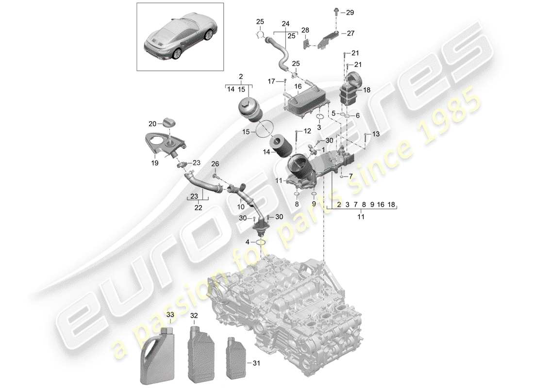 porsche 991 turbo (2014) oil filter parts diagram