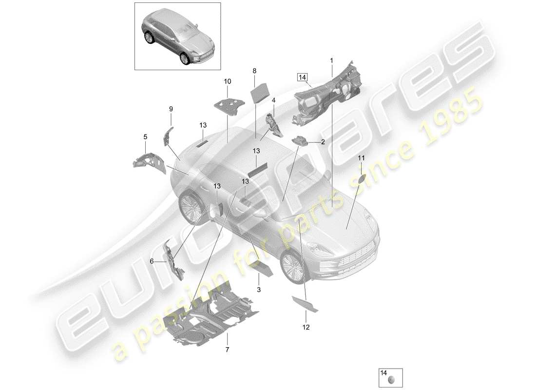 porsche macan (2020) sound absorber part diagram