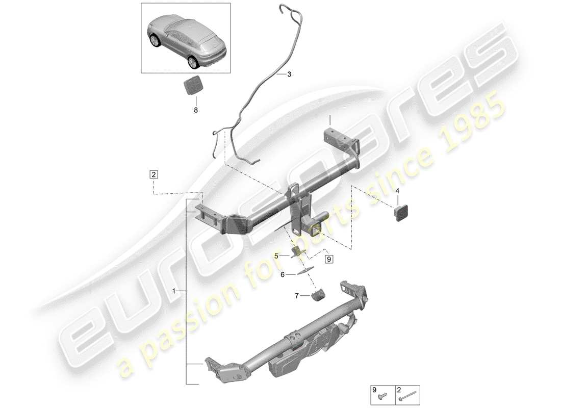 porsche macan (2020) tow hitch part diagram