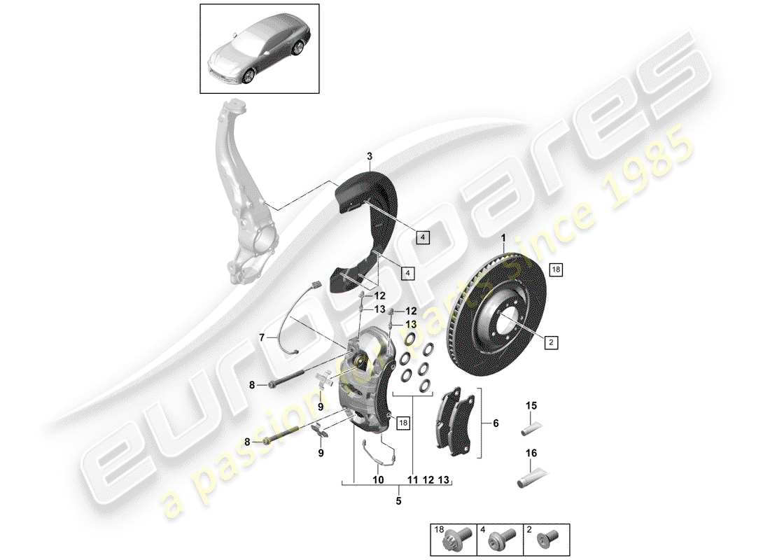 porsche panamera 971 (2020) disc brakes part diagram