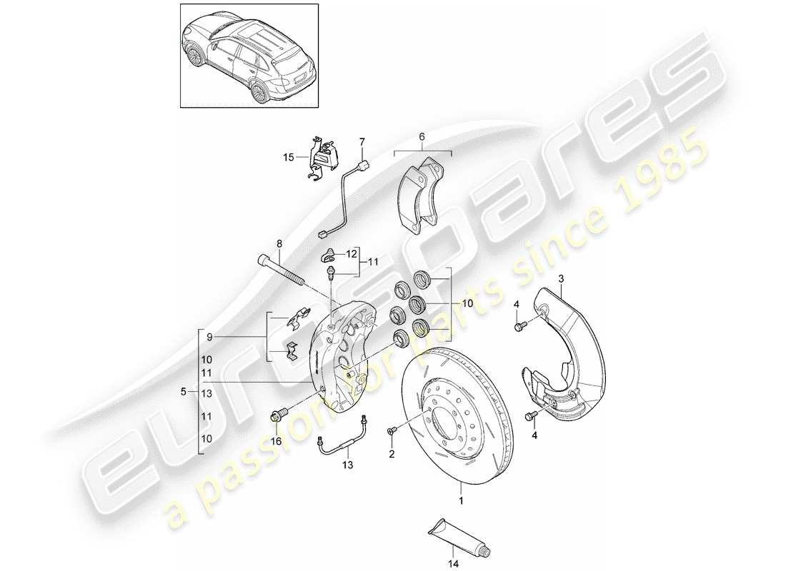 porsche cayenne e2 (2017) disc brakes part diagram