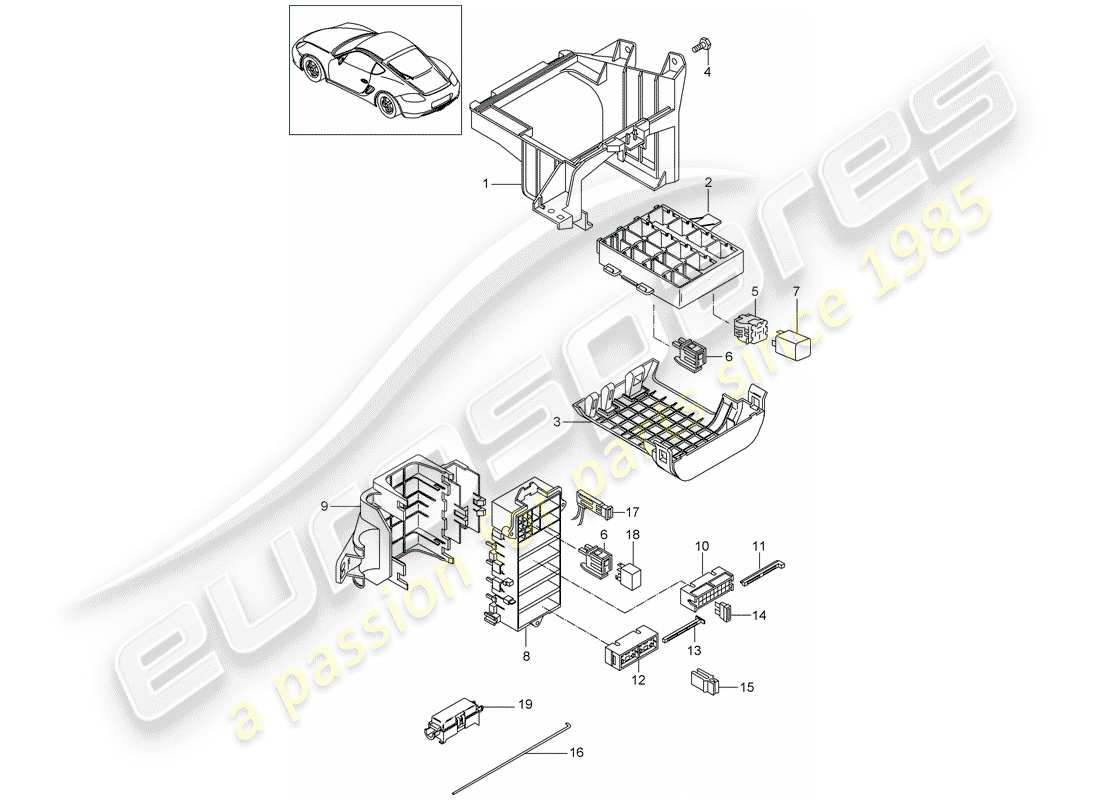 porsche cayman 987 (2012) fuse box/relay plate part diagram