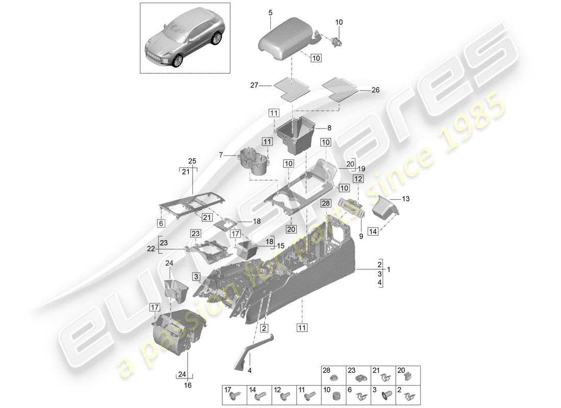 porsche macan (2019) center console parts diagram