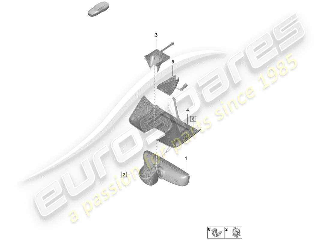 porsche 992 (2020) rear view mirror inner part diagram