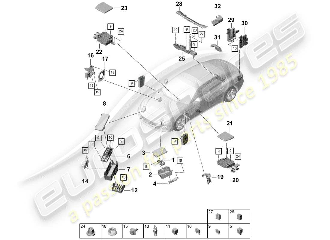 porsche panamera 971 (2019) fuse box/relay plate parts diagram