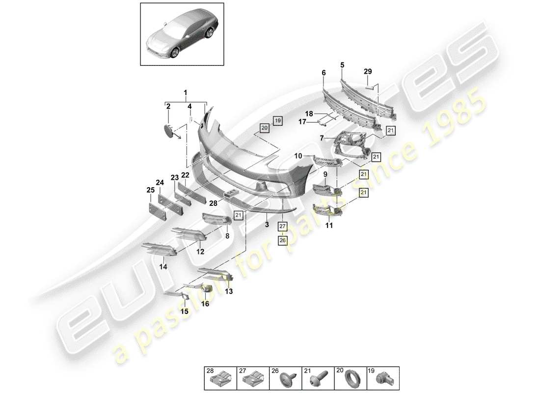 porsche panamera 971 (2020) bumper part diagram