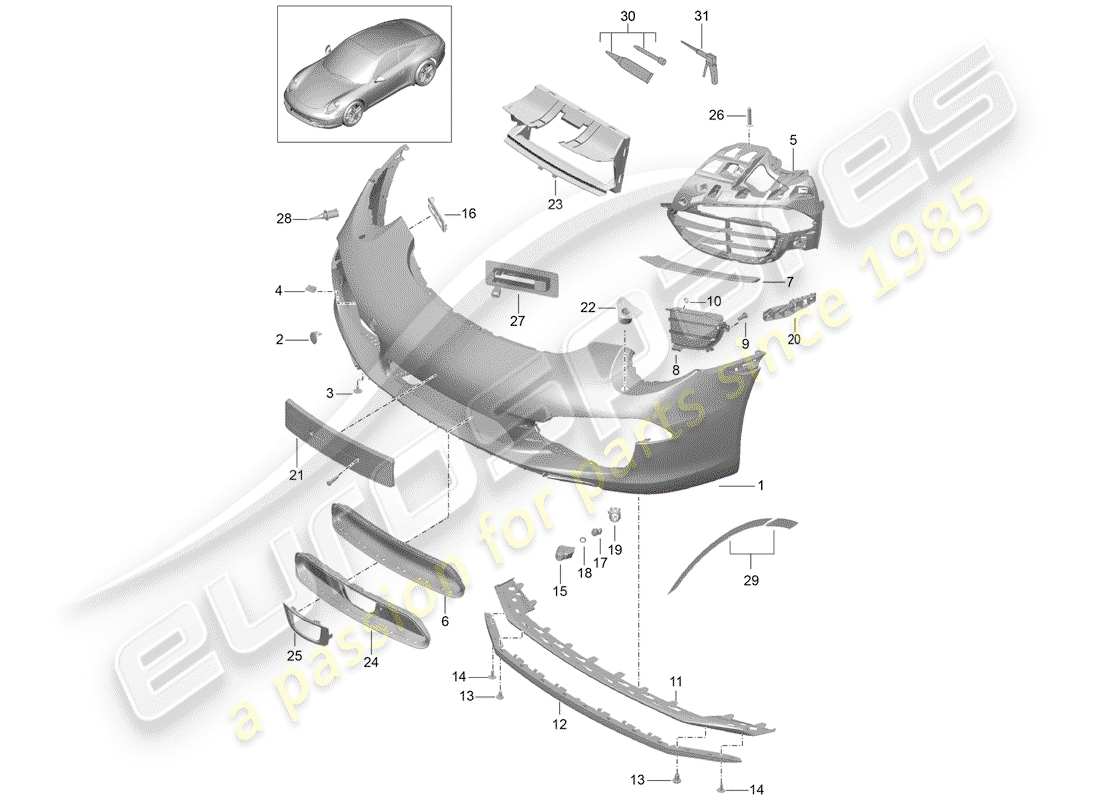 porsche 991 (2013) bumper part diagram