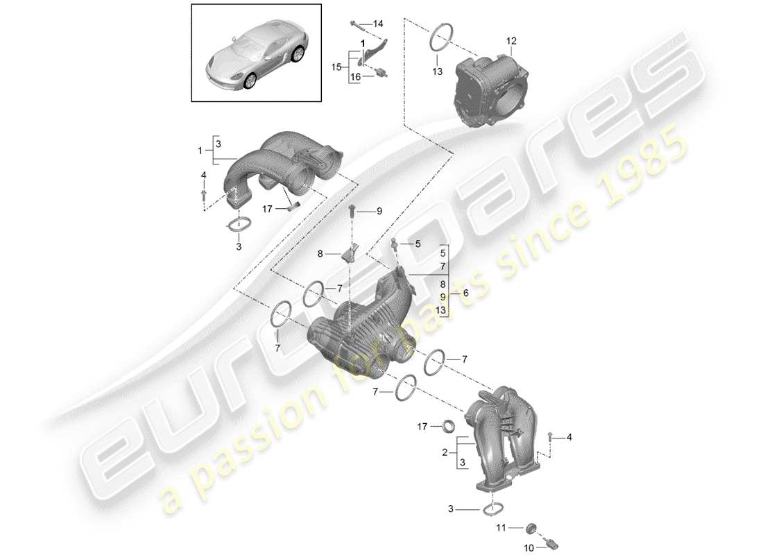 porsche 718 cayman (2019) intake air distributor part diagram