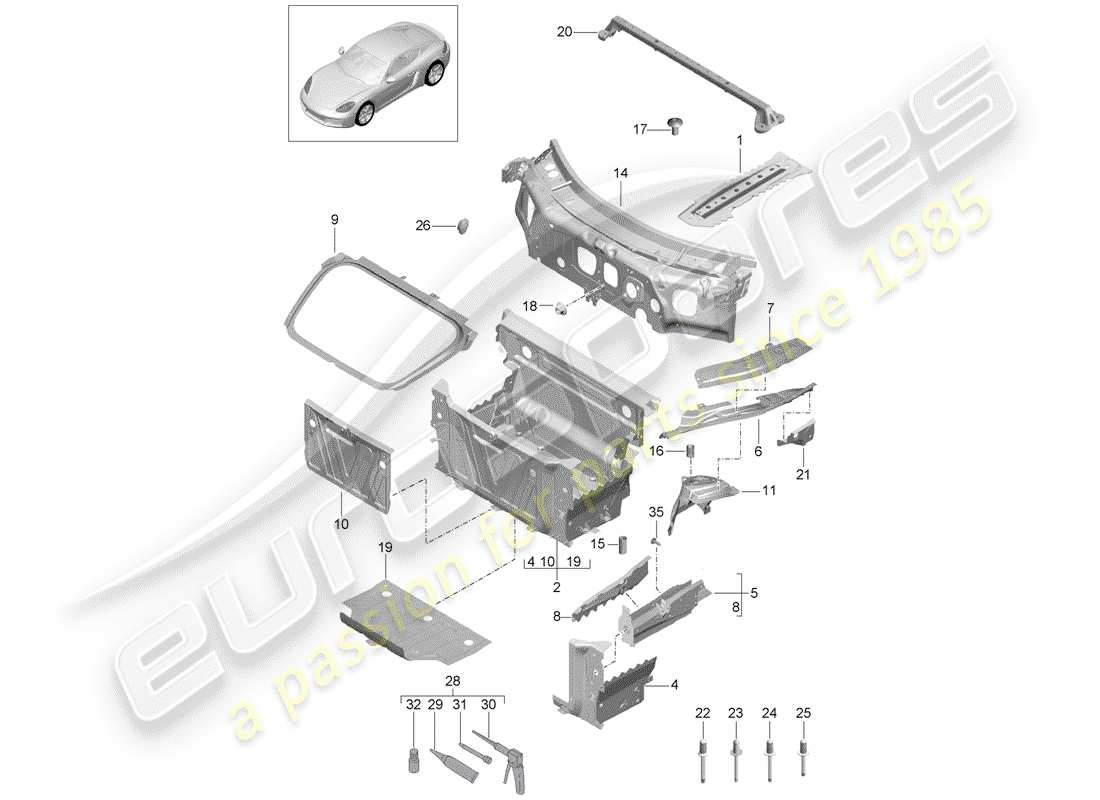 porsche 718 cayman (2018) front end parts diagram