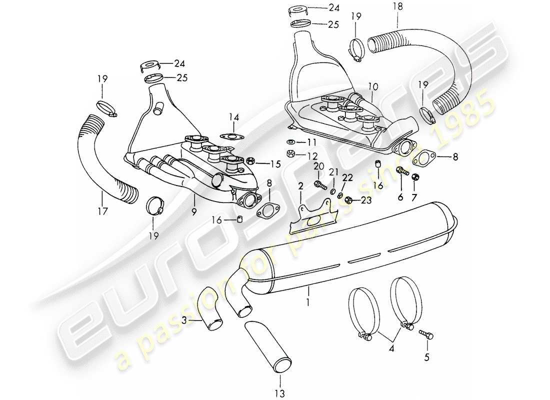 porsche 911/912 (1966) exhaust system parts diagram