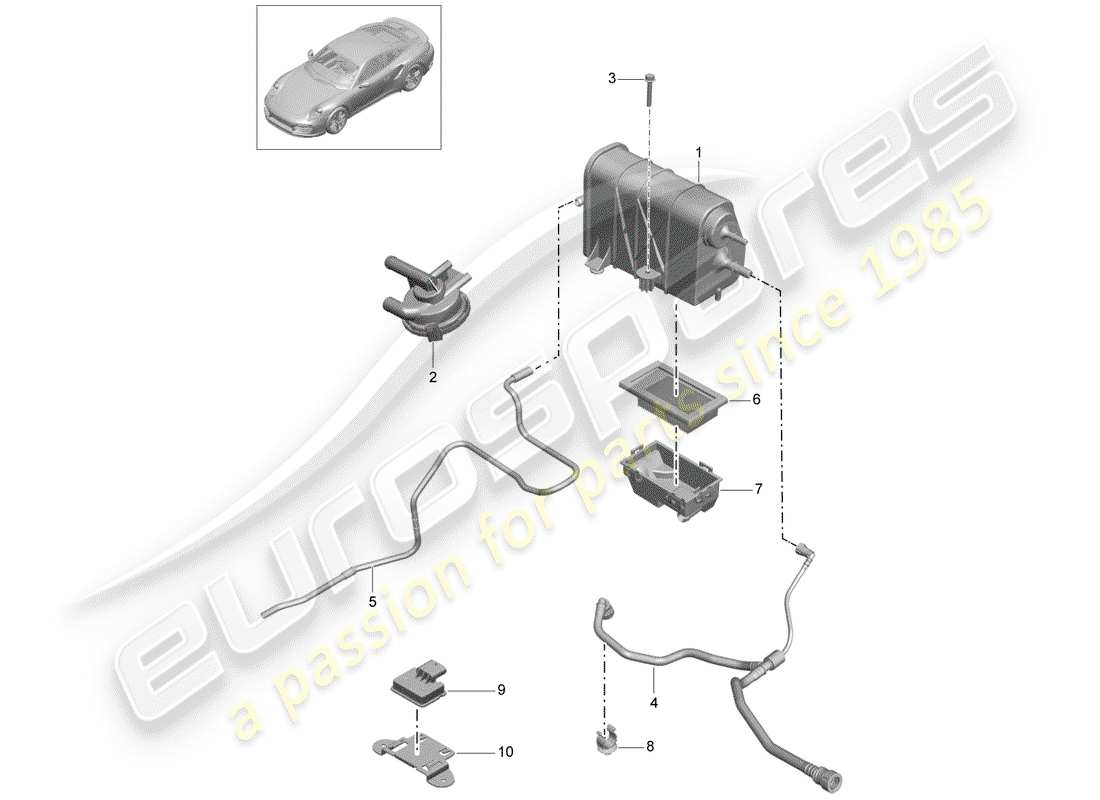 porsche 991 turbo (2014) evaporative emission canister parts diagram