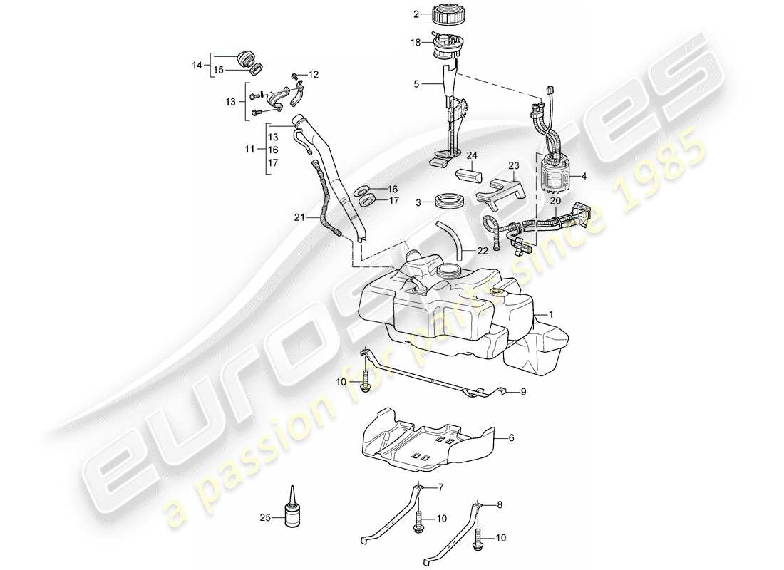 porsche 997 (2007) fuel tank parts diagram