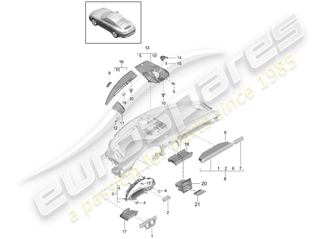 porsche 991 gen. 2 (2018) accessories parts diagram