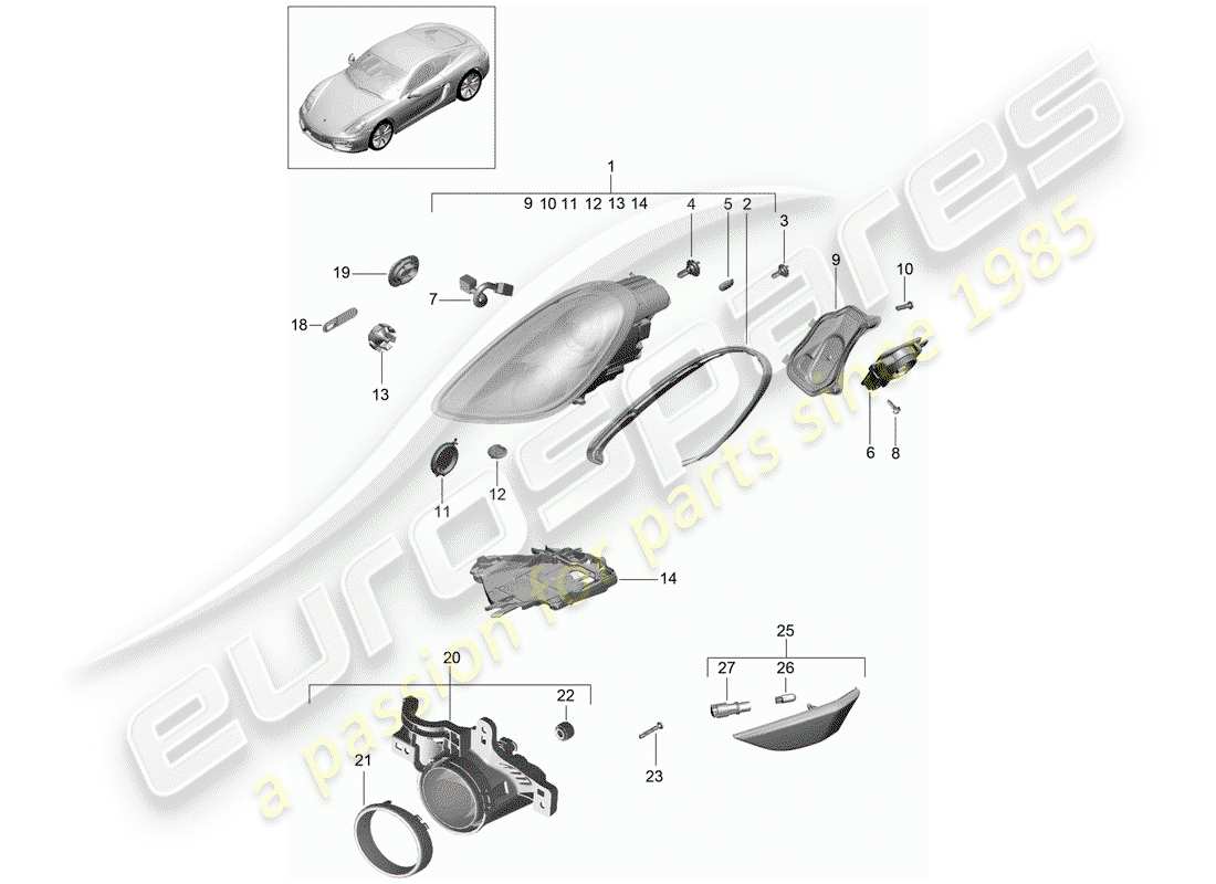 porsche cayman 981 (2014) headlamp parts diagram