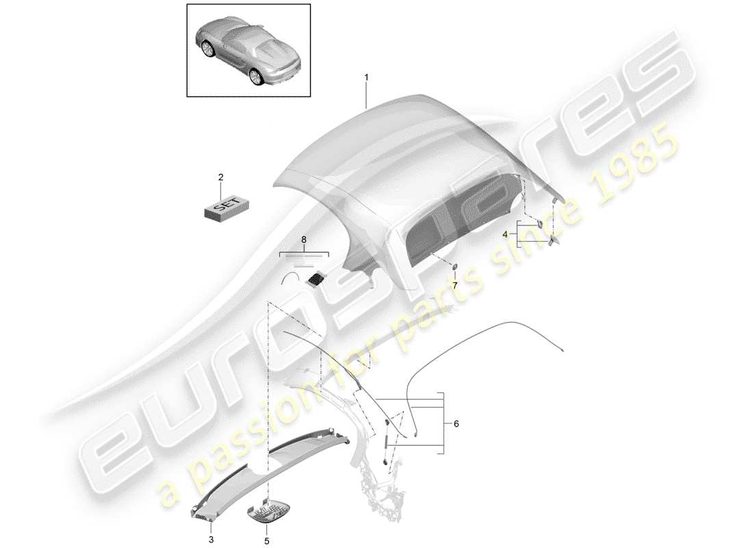 porsche 2016 convertible top covering part diagram