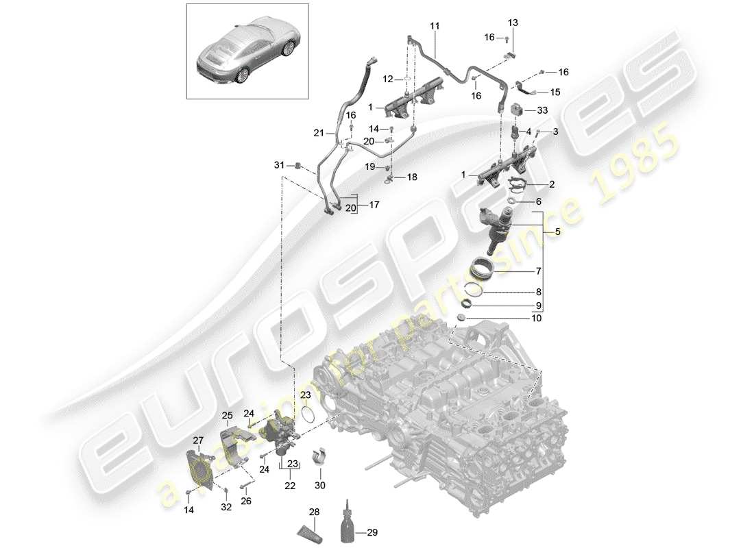 porsche 991 turbo (2019) fuel collection pipe part diagram