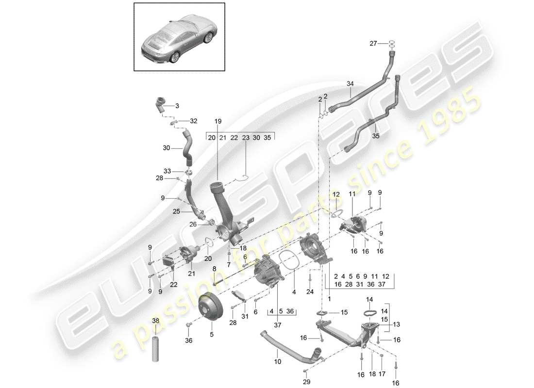 porsche 991 gen. 2 (2017) water pump parts diagram