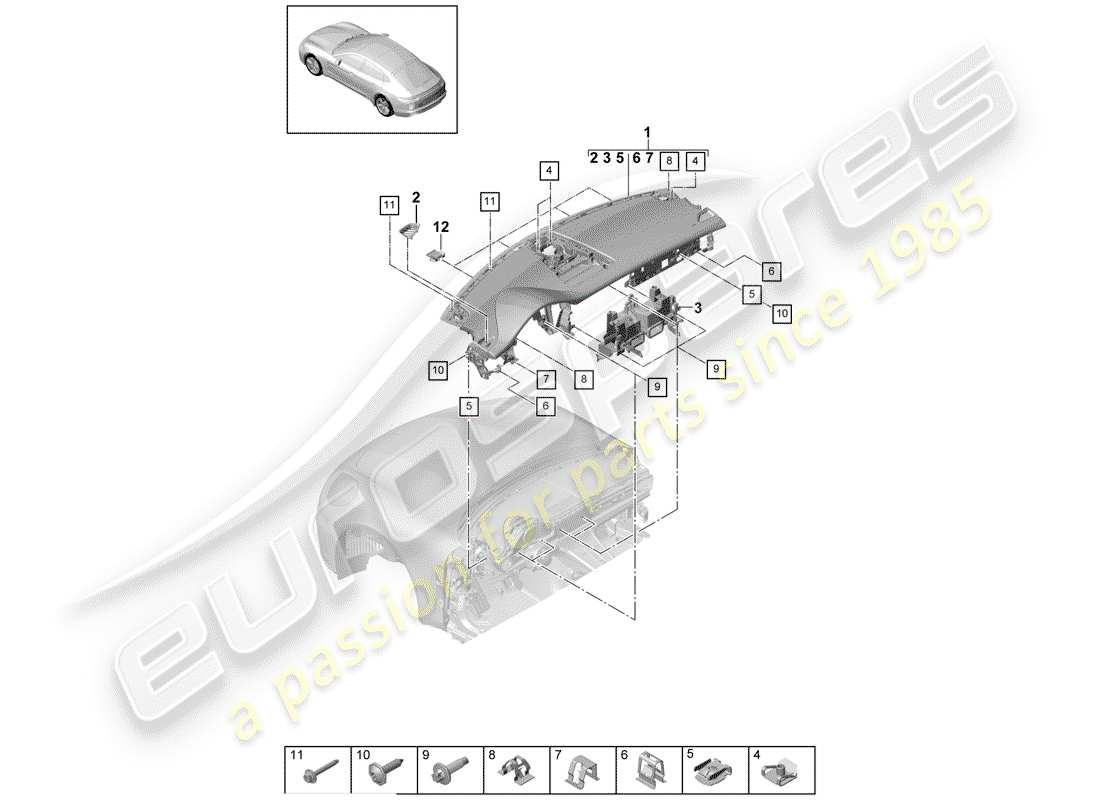 porsche panamera 971 (2019) dashboard parts diagram
