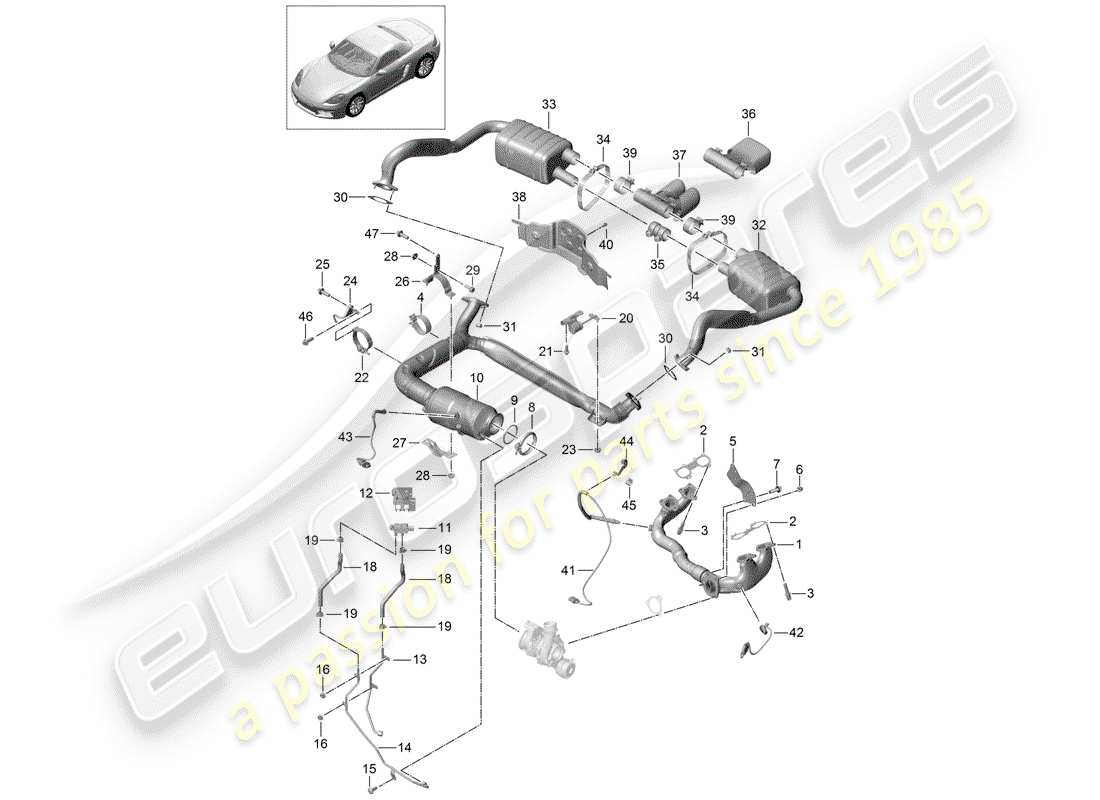 porsche 718 boxster (2017) exhaust system parts diagram